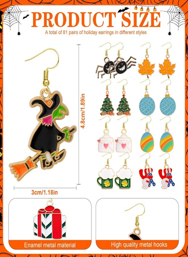 LUYI 81 Pairs Holiday Earrings For Women Halloween Thanksgiving Christmas Xmas Earrings Set Variety Pack Winter Snowflake Valentines St. Patrick's Day Easter Holiday Earrings Gifts Party Favors - Image 3